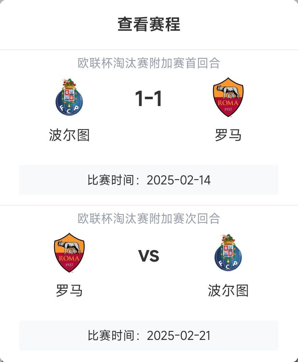 罗马顶得住吗?意甲欧战8队3队直通4队出局,罗马首回合1-1波尔图